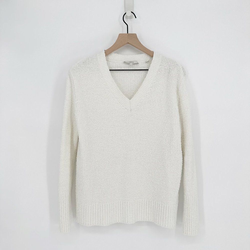 Vince Textured Tunic V Neck Sweater Boucle Knit Oversized White Women's Small - Picture 2 of 7